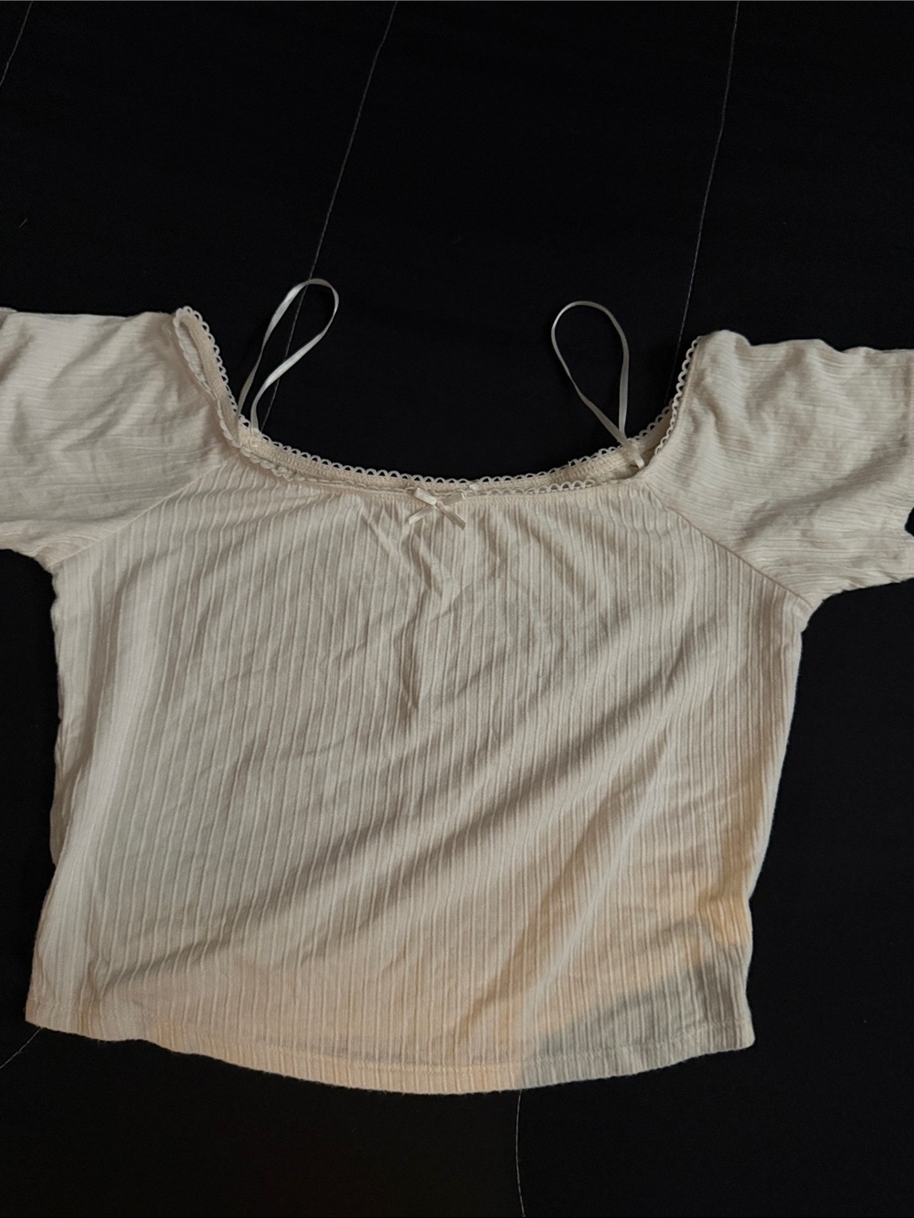 Bozzolo Cream Ribbed Off-Shoulder Crop Top